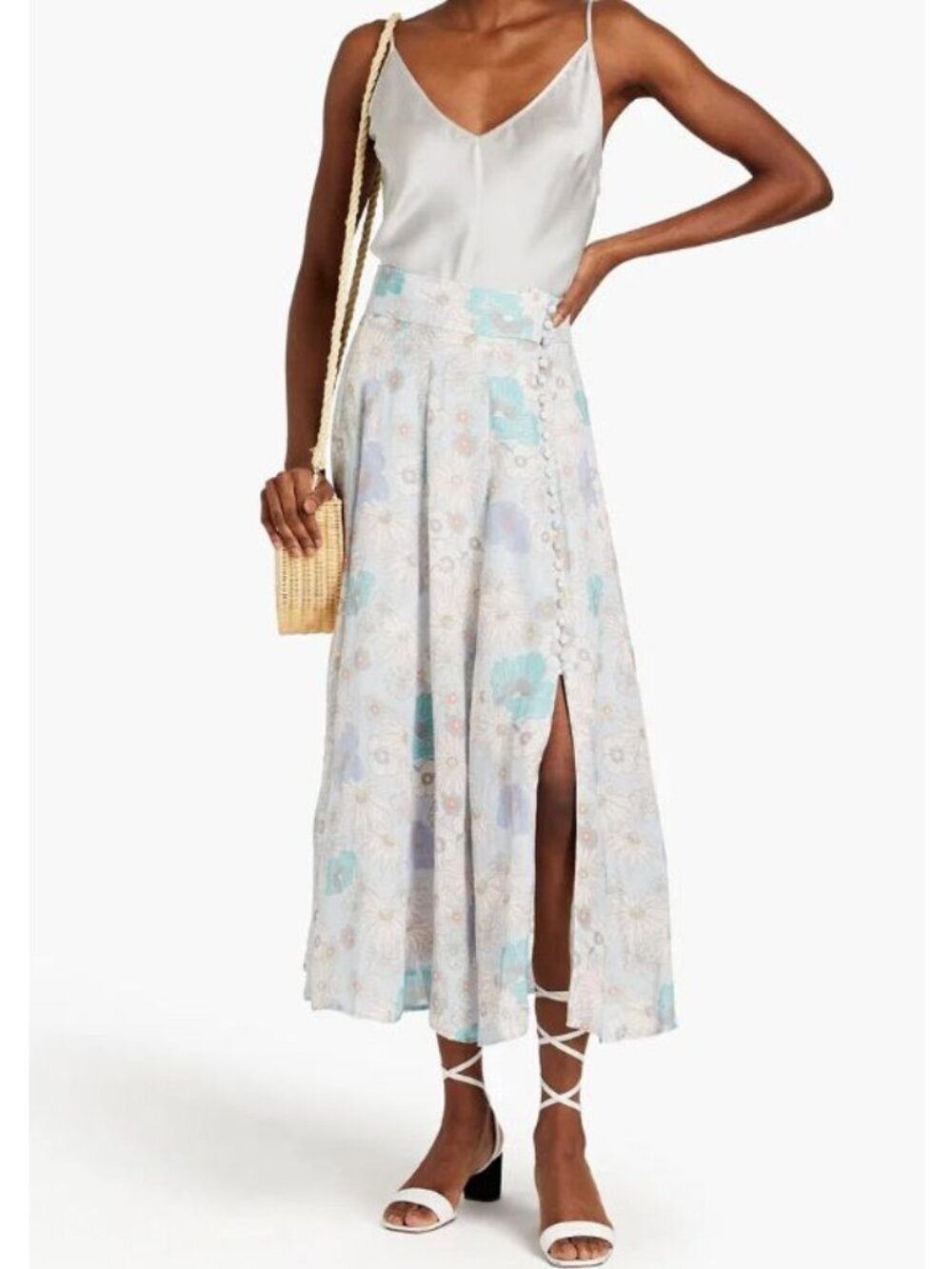 Sandro doris floral crepe midi skirt